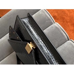 Saint Laurent Margaux Satchel In Black Crocodile Embossed Leather YSLBS81228