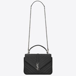 Saint Laurent Medium College Bag In Black Goatskin Leather YSLBS81232