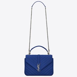 Saint Laurent Medium College Bag In Blue Goatskin Leather YSLBS81234