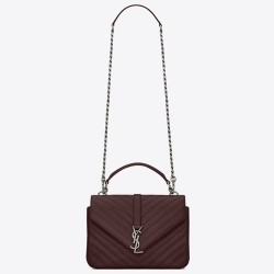 Saint Laurent Medium College Bag In Bordeaux Goatskin Leather YSLBS81235