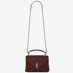 Saint Laurent Medium College Bag In Bordeaux Matelasse Leather YSLBS81236