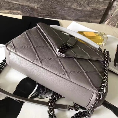 Saint Laurent Medium College Bag In Grey Matelasse Leather YSLBS81237