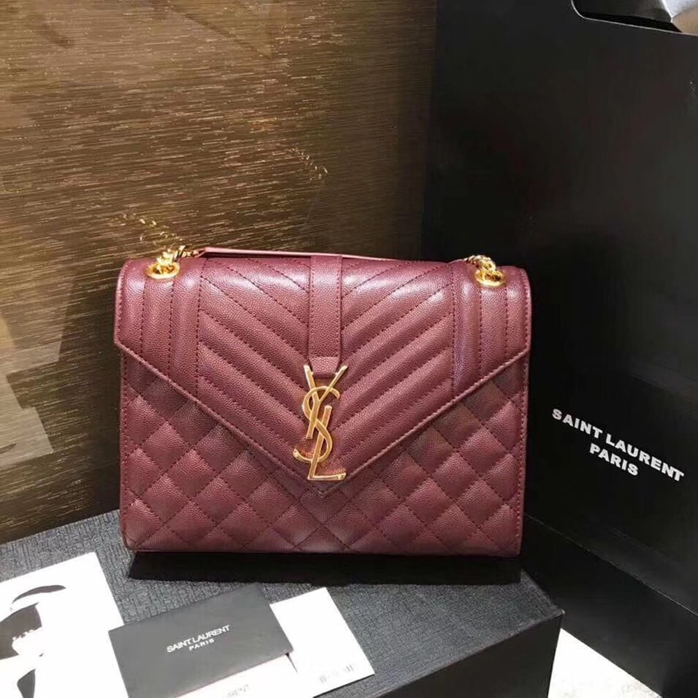 Saint Laurent Medium Envelope Bag In Bordeaux Grained Leather YSLBS81244