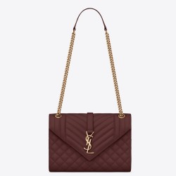 Saint Laurent Medium Envelope Bag In Bordeaux Grained Leather YSLBS81244