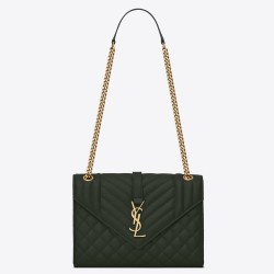 Saint Laurent Medium Envelope Bag In Dark Green Grained Leather YSLBS81245