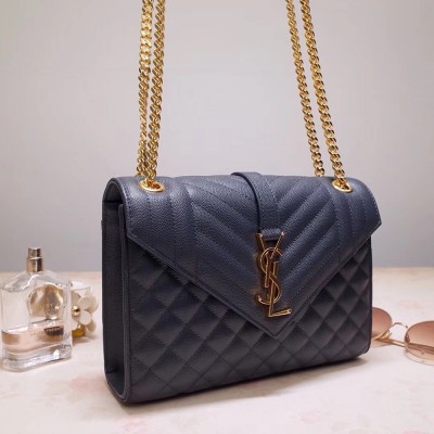 Saint Laurent Medium Envelope Bag In Navy Blue Grained Leather YSLBS81247