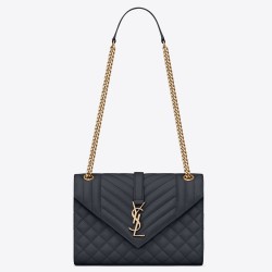 Saint Laurent Medium Envelope Bag In Navy Blue Grained Leather YSLBS81247