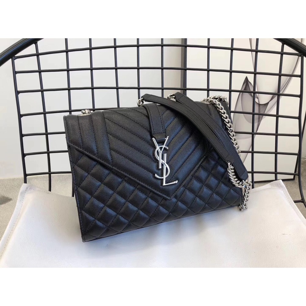 Saint Laurent Medium Envelope Bag In Noir Grained Leather YSLBS81248