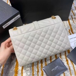 Saint Laurent Medium Envelope Bag In White Grained Leather YSLBS81249