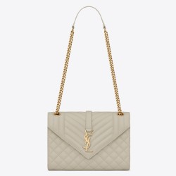 Saint Laurent Medium Envelope Bag In White Grained Leather YSLBS81249