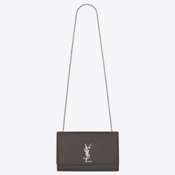 Saint Laurent Medium Kate Bag In Grey Grained Leather YSLBS81255