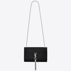 Saint Laurent Medium Kate Bag With Tassel In Black Croc-Embossed Leather YSLBS81257