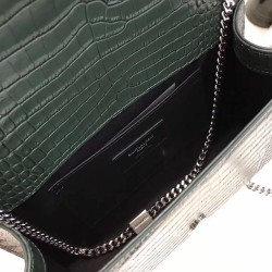 Saint Laurent Medium Kate Bag With Tassel In Dark Green Croc-Embossed Leather YSLBS81260