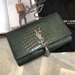 Saint Laurent Medium Kate Bag With Tassel In Dark Green Croc-Embossed Leather YSLBS81260