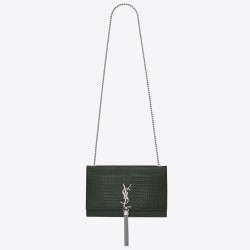 Saint Laurent Medium Kate Bag With Tassel In Dark Green Croc-Embossed Leather YSLBS81260