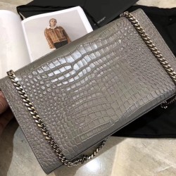 Saint Laurent Medium Kate Bag With Tassel In Storm Croc-Embossed Leather YSLBS81266