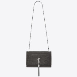 Saint Laurent Medium Kate Bag With Tassel In Storm Croc-Embossed Leather YSLBS81266