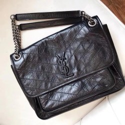 Saint Laurent Medium Niki Bag In Black Crinkled Leather YSLBS81269