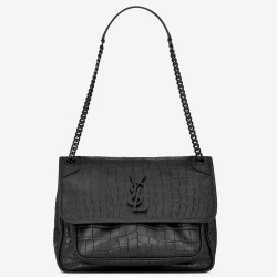 Saint Laurent Medium Niki Bag In Black Crocodile Embossed Leather YSLBS81270