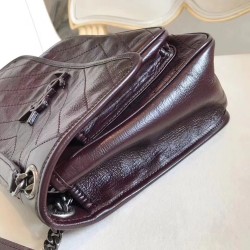 Saint Laurent Medium Niki Bag In Bordeaux Crinkled Leather YSLBS81273