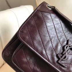 Saint Laurent Medium Niki Bag In Bordeaux Crinkled Leather YSLBS81273