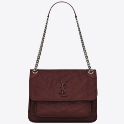 Saint Laurent Medium Niki Bag In Bordeaux Crinkled Leather YSLBS81273