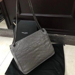 Saint Laurent Medium Niki Bag In Grey Crinkled Leather YSLBS81277