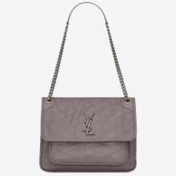 Saint Laurent Medium Niki Bag In Grey Crinkled Leather YSLBS81277