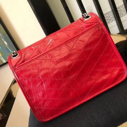 Saint Laurent Medium Niki Bag In Red Crinkled Leather YSLBS81279