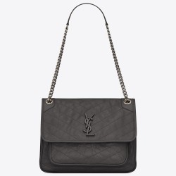 Saint Laurent Medium Niki Bag In Storm Gray Crinkled Leather YSLBS81281