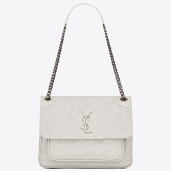 Saint Laurent Medium Niki Bag In White Crinkled Leather YSLBS81284