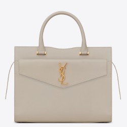 Saint Laurent Medium Uptown Tote In Blanc Smooth Leather YSLBS81296