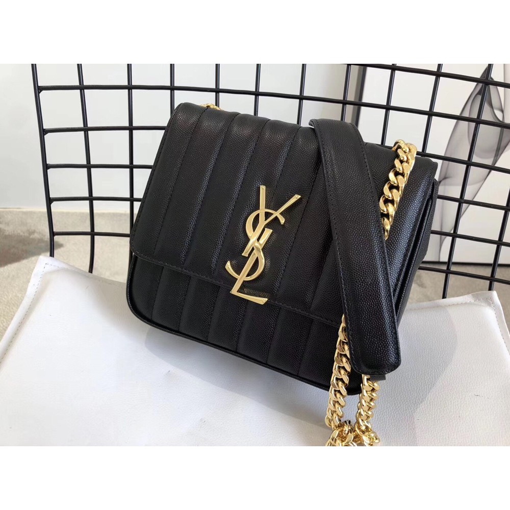 Saint Laurent Medium Vicky Bag In Black Grained Leather YSLBS81297