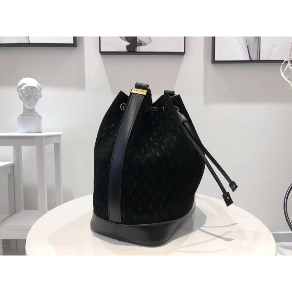 Saint Laurent Monogram All Over Bucket Bag In Black Suede YSLBS81304