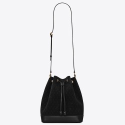 Saint Laurent Monogram All Over Bucket Bag In Black Suede YSLBS81304