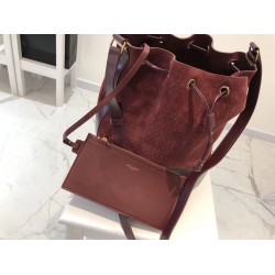 Saint Laurent Monogram All Over Bucket Bag In Bordeaux Suede YSLBS81305