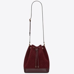 Saint Laurent Monogram All Over Bucket Bag In Bordeaux Suede YSLBS81305