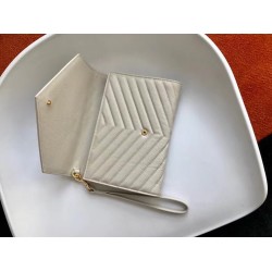 Saint Laurent Monogram Clutch In White Grained Leather YSLBS81316