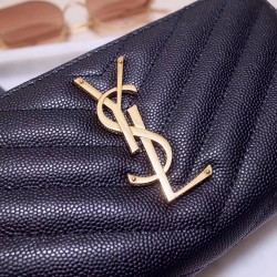 Saint Laurent Monogram Zip Around Wallet In Black Grained Leather YSLBS81318