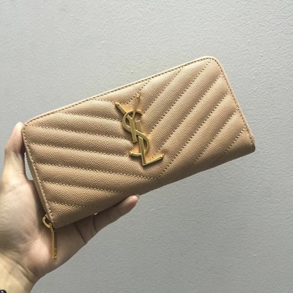 Saint Laurent Monogram Zip Around Wallet In Powder Grained Leather YSLBS81320