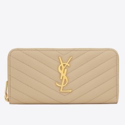 Saint Laurent Monogram Zip Around Wallet In Powder Grained Leather YSLBS81320