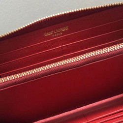 Saint Laurent Monogram Zip Around Wallet In Red Grained Leather YSLBS81321