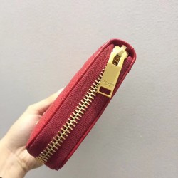 Saint Laurent Monogram Zip Around Wallet In Red Grained Leather YSLBS81321