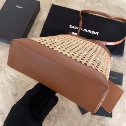 Saint Laurent N/S Toy Shopping Bag In Woven Cane And Leather YSLBS81333