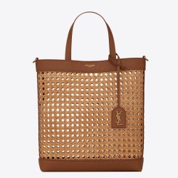 Saint Laurent N/S Toy Shopping Bag In Woven Cane And Leather YSLBS81333