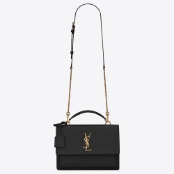 Saint Laurent New Medium Sunset Bag In Black Calfskin YSLBS81323