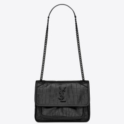 Saint Laurent Niki Baby Bag In Black Crocodile Embossed Leather YSLBS81325