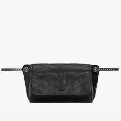 Saint Laurent Niki Body Bag In Black Crinkled Vintage Leather YSLBS81326