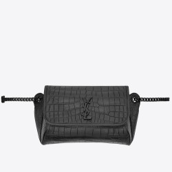 Saint Laurent Niki Body Bag In Black Croco-Embossed Leather YSLBS81327