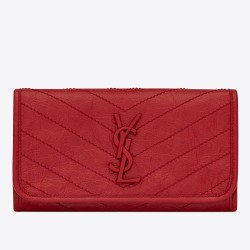 Saint Laurent Niki Large Wallet In Red Crinkled Vintage Leather YSLBS81329